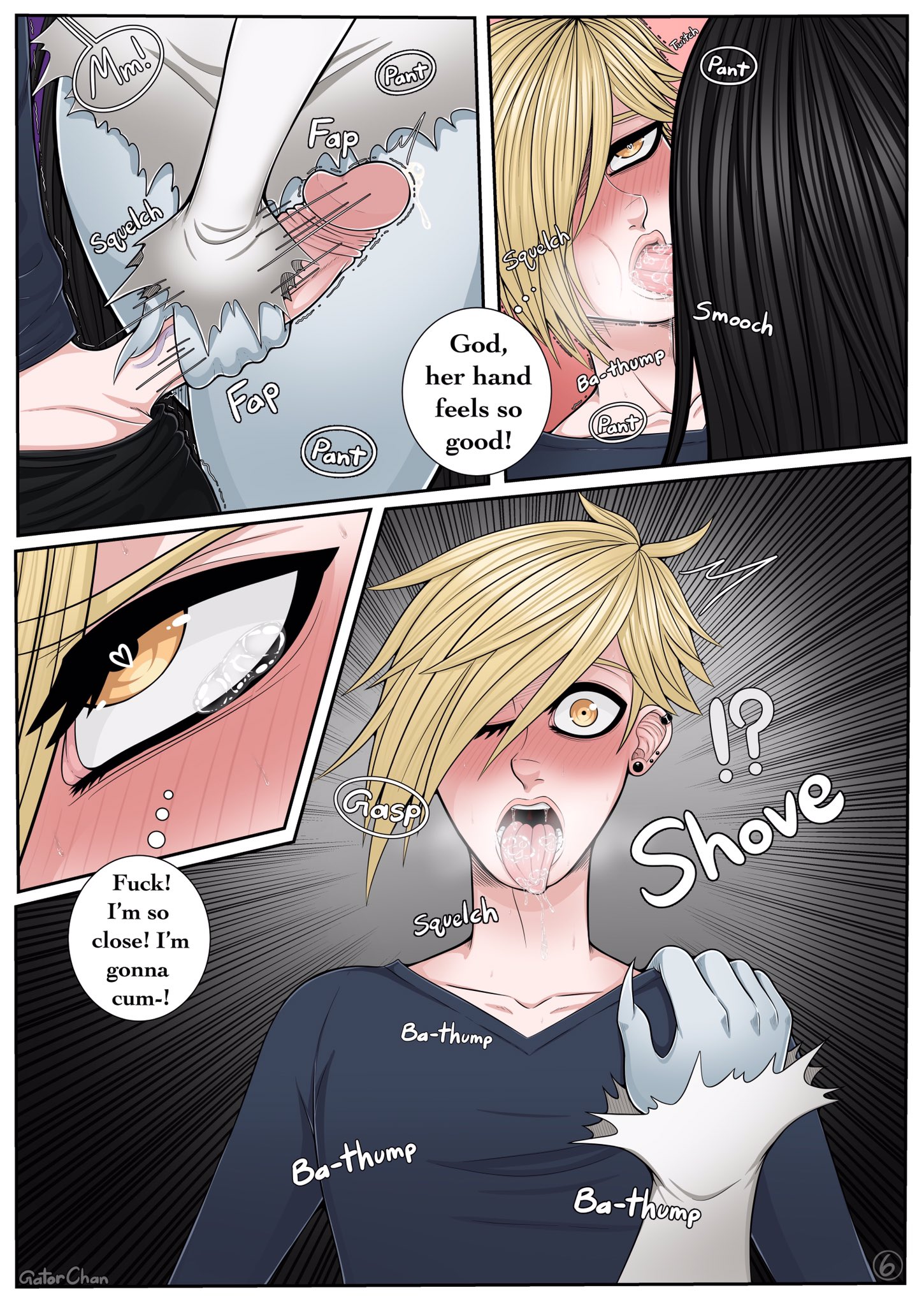 gatorchan, bloody mary, original, comic, 1boy, 1boy1girl, 1girls, big breasts, black sclera, blonde hair, blush, breasts, bust, busty, cleavage, demon, demon girl, female, ghost, ghost girl, human, human form, humanoid, imminent rape, imminent sex, large breasts, larger female, light-skinned male, lips, male/female, male human/female ghost, mature, mature female, monster, monster girl, pale-skinned female, pale skin, red eyes, seductive, sharp teeth, size difference, smaller male, straight, upper body, voluptuous, 