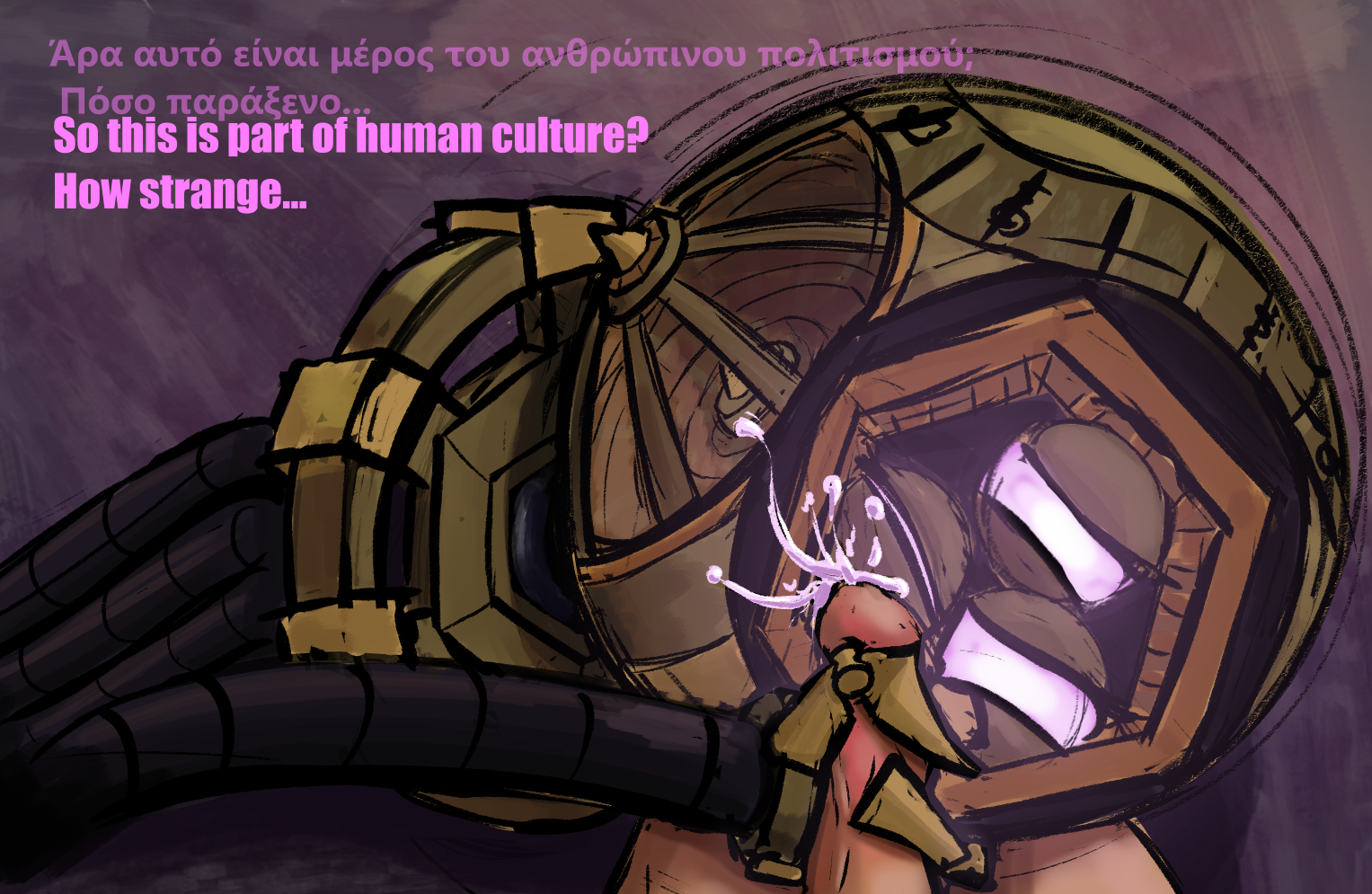 cum, cum on face, ejaculation, glowing eyes, handgrenade, handjob, laying down, machine, mechanical, pov, pov handjob, proskopos, purple eyes, robot, rozital, tentacle, unusual anatomy, voices of the void, yellow body, 