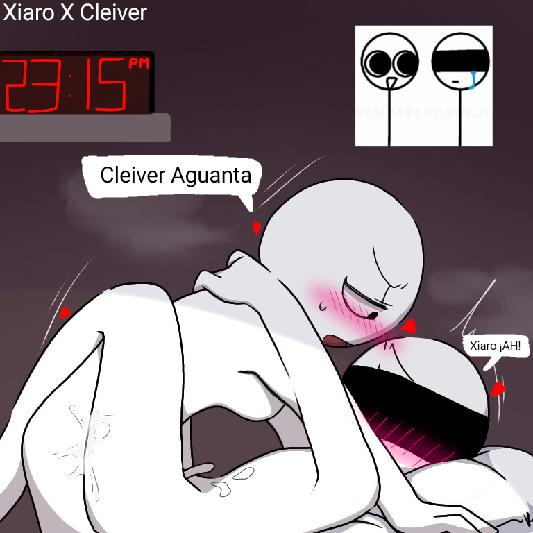spanish text, 1boy, 1futa, anal, ass, canon couple, cleiver, cum, futa on male, futanari, hearts, intersex, male, penis, penis in ass, sex, xiaro, 
