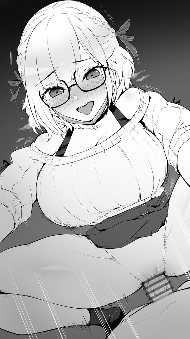 shirogane noel, hololive, virtual youtuber, bar censor, censored, greyscale, monochrome, 1boy, assertive female, between breasts, black choker, blush, braid, breasts, choker, cleavage, clothed sex, cowgirl position, female, french braid, grey hair, hair between eyes, happy sex, hololive fantasy, hololive japan, large breasts, looking at viewer, male, mp150 plus, off-shoulder sweater, off shoulder, official alternate costume, official alternate hairstyle, paid reward available, penis, pov, pussy, ribbed sweater, sex, shirogane noel (casual), shirt, skirt, snowflake choker, snowflake pendant, solo focus, spread legs, straddling, straight, strap between breasts, sweater, sweater tucked in, vaginal penetration, wavy hair, white sweater, 