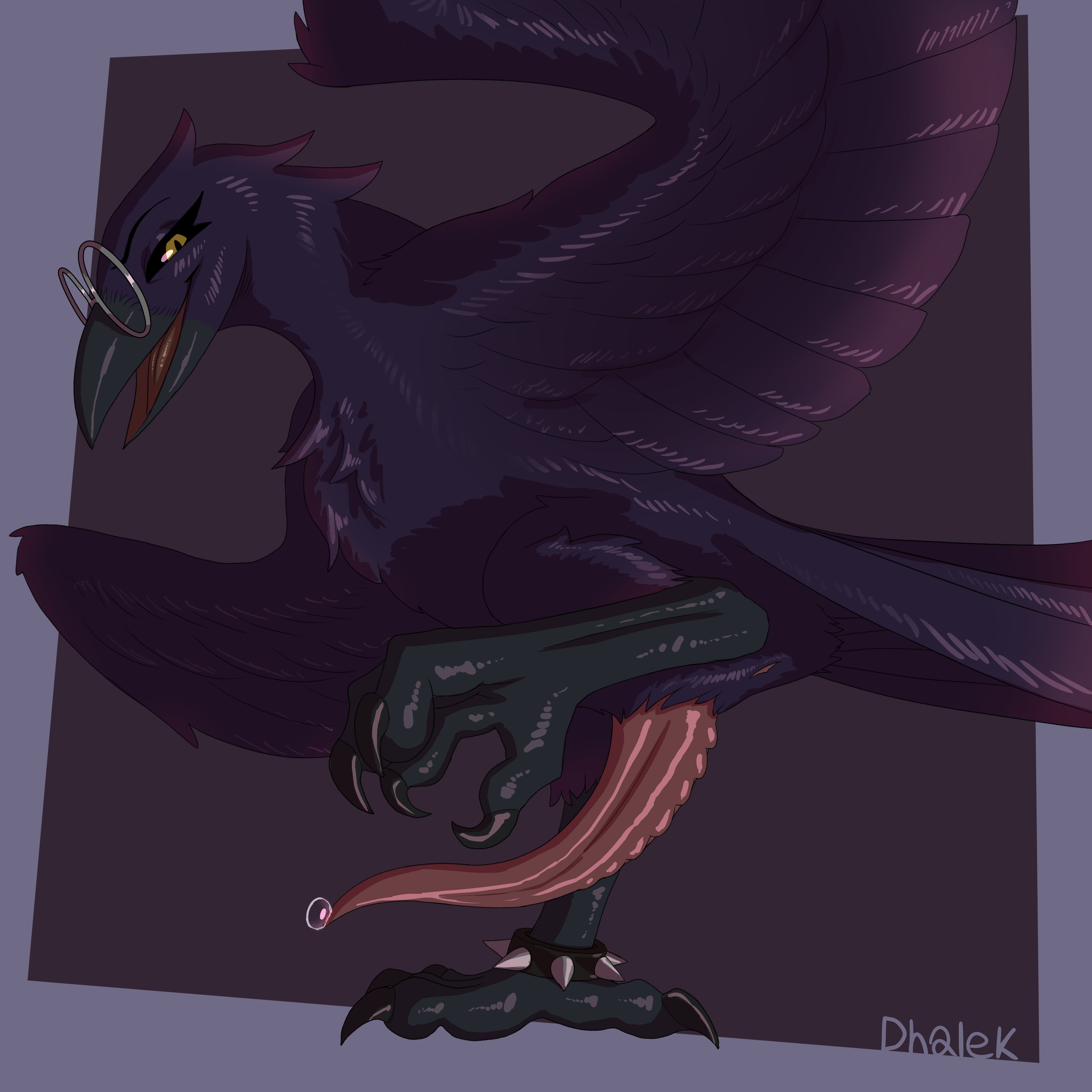 passerine, absurd res, digital media (artwork), hi res, simple background, accessory, animal genitalia, anklet, anus, avian, avian feet, beak, big penis, bird, black body, black sclera, bodily fluids, claws, corvid, corvus (genus), crow, dhalek, erection, eyewear, feathers, feral, genital fluids, genitals, glasses, jewelry, looking at viewer, male, nonbinary (lore), open mouth, oscine, penis, smile, solo, tail, tapering penis, wings, yellow eyes, 