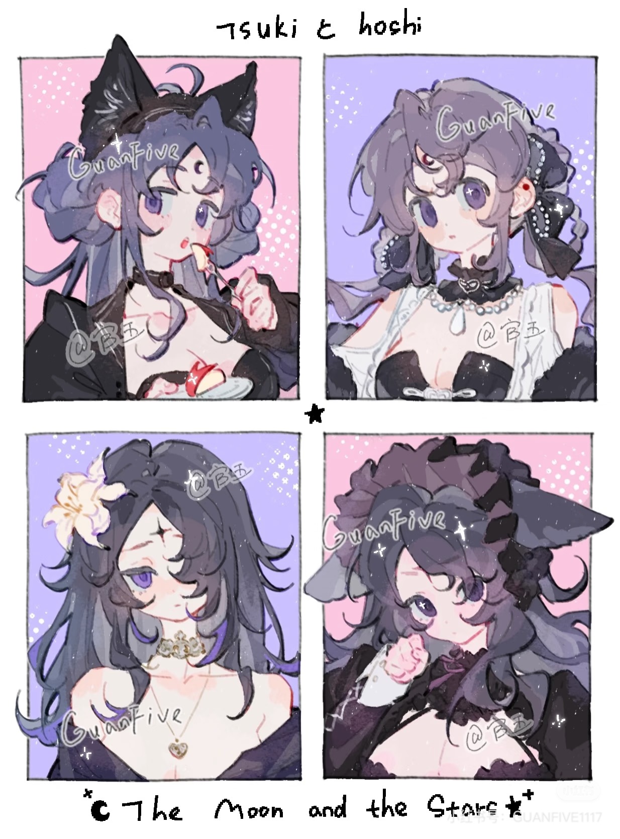 highres, watermark, animal, collared, female, forehead, guanfive, holding, maid, non-web source, upper, 