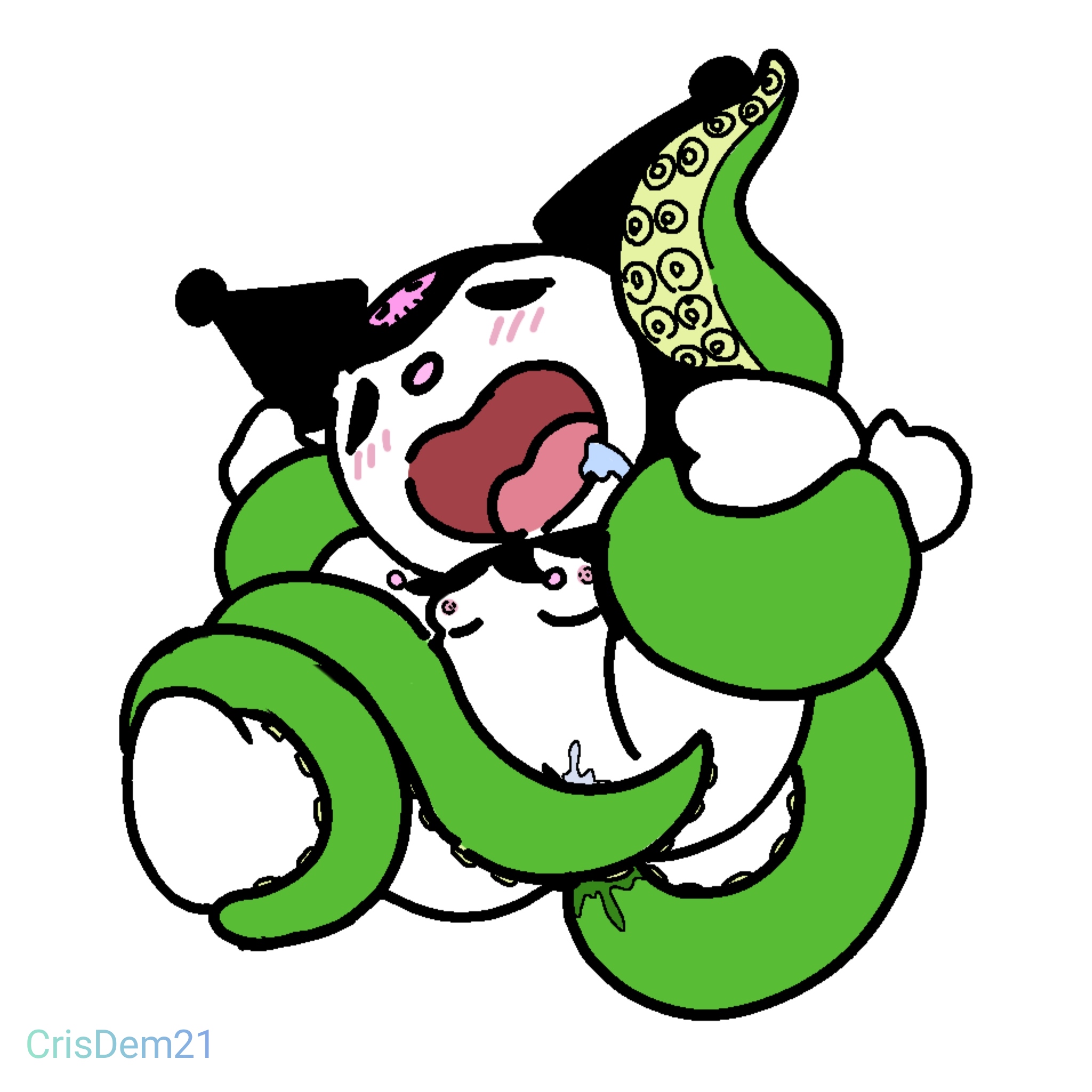 verde, kuromi, onegai my melody, sanrio, 1:1, hi res, anthro, blanco, conejo, crisdem, female, negro, penetration, sex, solo, tentacle, tentacle penetration, tentacle sex, 