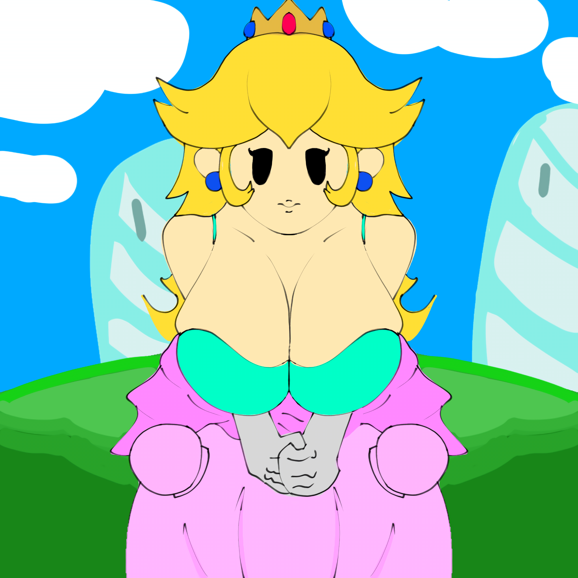 paper peach, princess peach, mario (series), paper mario, paper mario: the thousand-year door, ass, big ass, big breasts, breasts, embarrassed, female, first drawing, hyper breasts, 