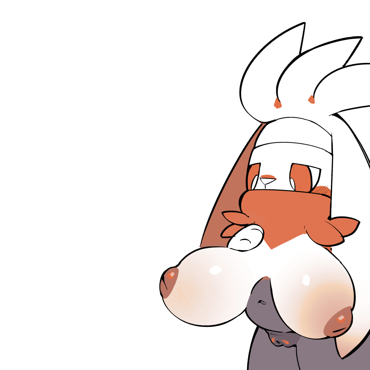 pokemon (species), raboot, nintendo, 1:1, hi res, anthro, big breasts, blush, breasts, dodudoru, female, generation 8 pokemon, genitals, lagomorph, looking down, mammal, nipples, pokemon, pussy, solo, video games, 