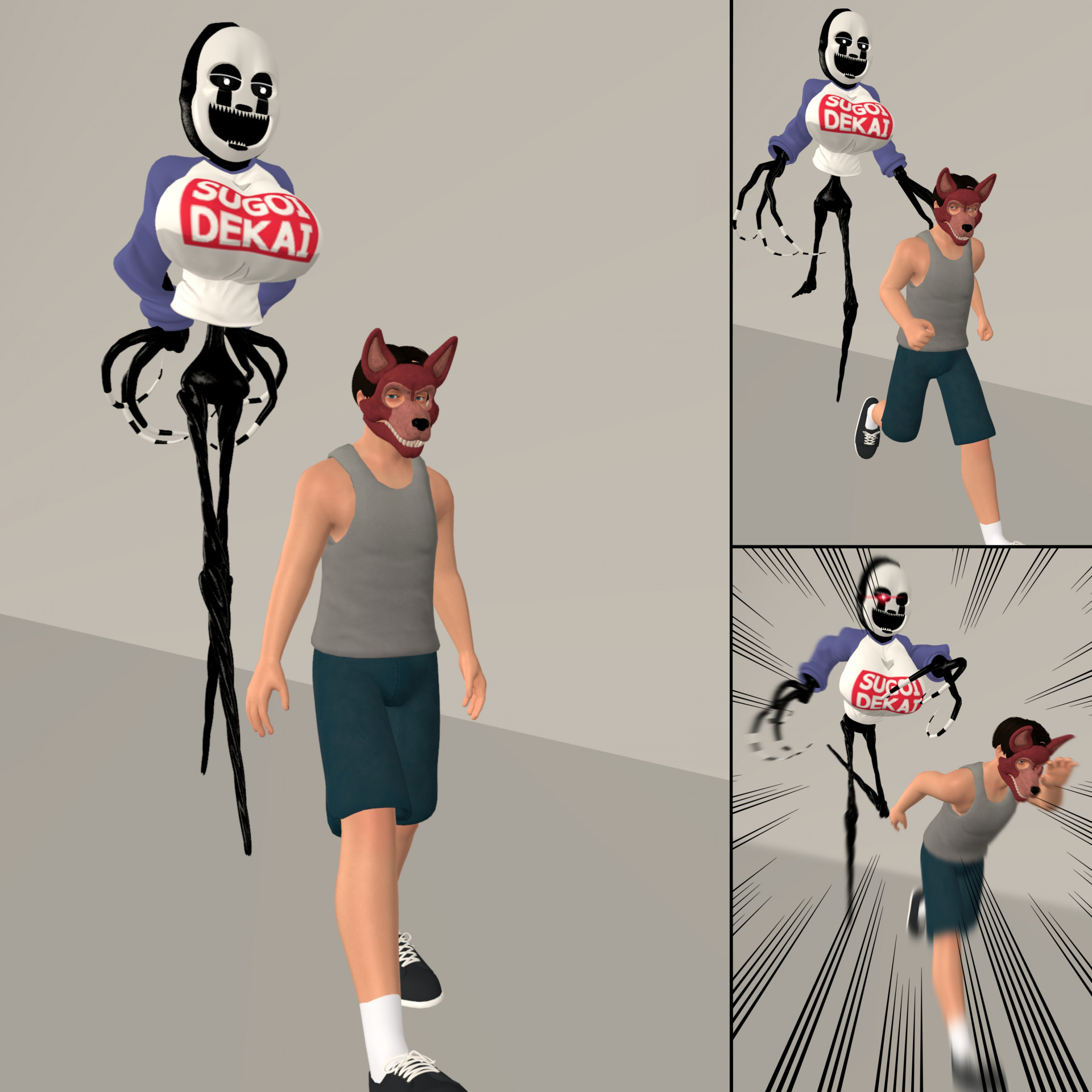 meme, ara ara, ara ara chase, big breasts, futa/male, futanari, male, michael afton, nightmarionne, running, yuuki momofox, 