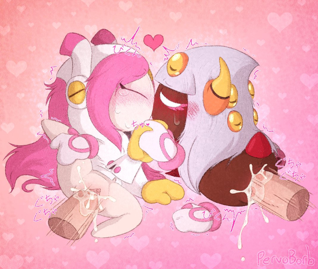 pervoborb, queen sectonia, susie (kirby), kirby (series), 2girls, foursome, multiple penises, penis, white cock, yuri, 