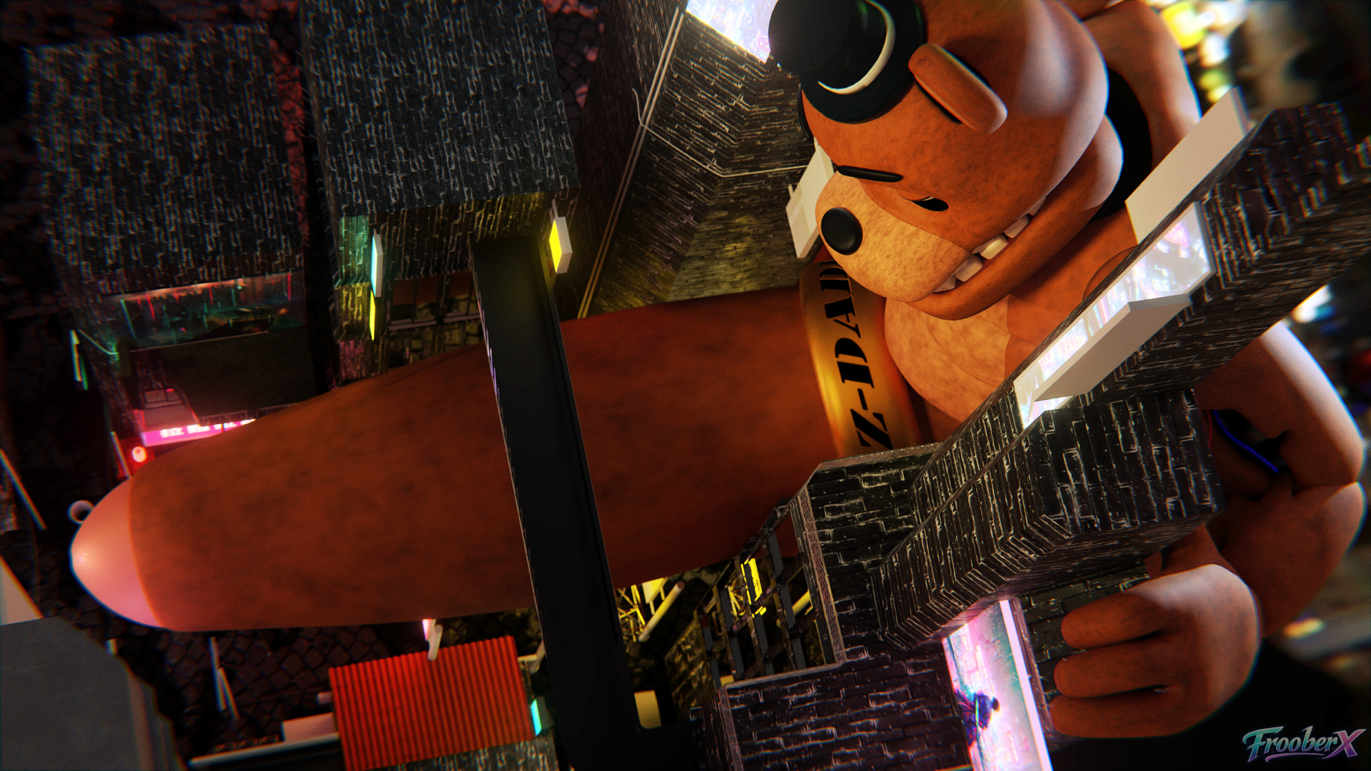 asia, freddy (fnaf), withered freddy (fnaf), 3d (artwork), colored, digital media (artwork), japanese text, text, 2026, accessory, advertisement, animatronic, anthro, artist logo, ass, balls, bear, big balls, big butt, big penis, bodily fluids, bow tie, brown body, brown fur, building, bus, city, cityscape, clothed, clothed male, clothing, cloud, cock ring, cock vore, commercial vehicle, cum, day, exhibitionism, foreskin, frooberx, fur, genital fluids, genitals, happy, hat, headgear, headwear, huge balls, huge cock, hyper, hyper balls, hyper genitalia, hyper penis, imminent vore, japan, jewelry, light, logo, looking at another, looking pleasured, machine, macro, male, mammal, neon lights, nude, nude macro, nude male, outside, penile, penis, penis accessory, penis jewelry, public, public nudity, road sign, robot, scottgames, seductive, sign, sky, skyscape, skyscraper, solo, spacebaron (modeler), store, sunlight, teeth, thick thighs, tokyo, tongue, vehicle, vein, veiny penis, vore, widescreen, window, withered freddy, 