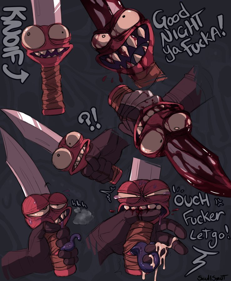 alien penis, biting, cum, gore, high on life, knifey (high on life), male/ambiguous, male focus, 