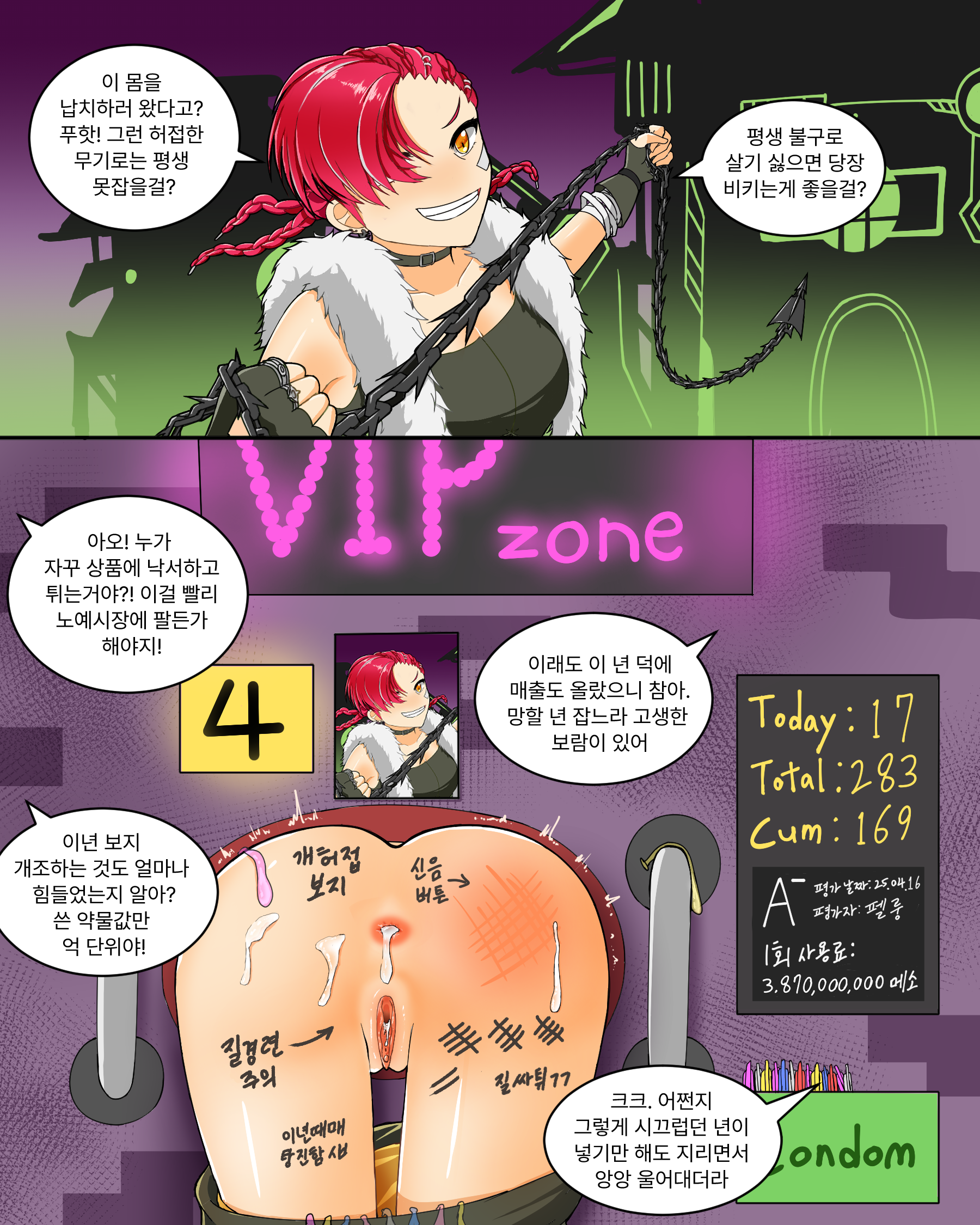famale, maplestory, korean text, text, 2025, anal, ass, asshole, cadena (maplestory), defeated, defeated heroine, dialogue, gangbu, pangbu, pussy, red hair, stuck, stuck in wall, wet pussy, 