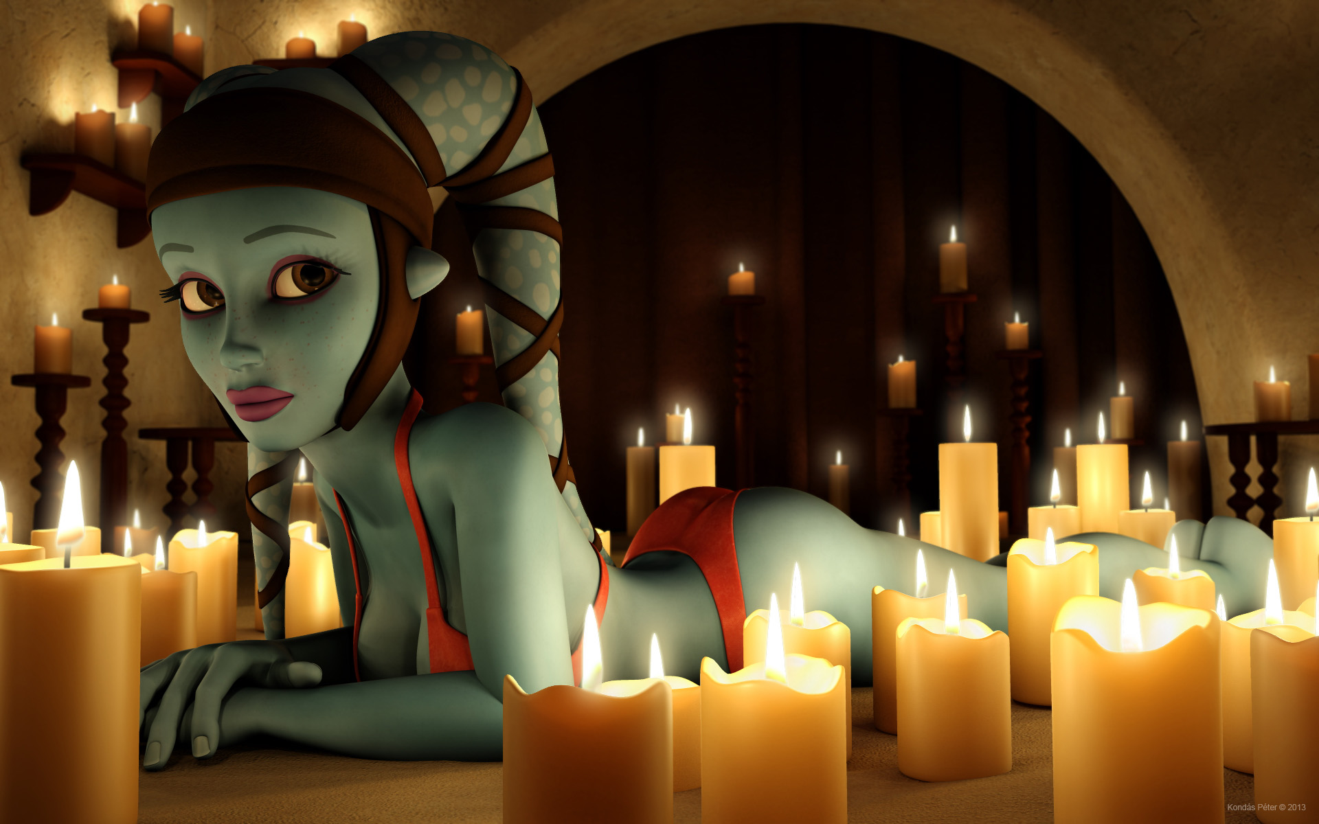 kondaspeter, aayla secura, jedi, jedi master, shadow, tatooine, clone wars, star wars, 3d, pose, 1girls, alien, alien girl, artist name, bald, bare shoulders, barefoot, big breasts, blue skin, busty, candle, cleavage, curvy, detailed background, eyelashes, female, female only, fire, front view, headgear, hourglass figure, humanoid, indoors, inside, lingerie, looking at viewer, lying, mammal, midriff, posing, purple lips, room, shiny, shiny skin, sitting, solo, twi'lek, voluptuous, wide hips, yellow eyes, 