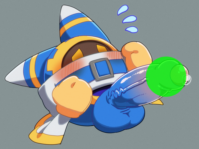 harusuke, magolor, kirby (series), nintendo, censored, grey background, simple background, balls, big penis, black body, blush, bodily fluids, cape, censored genitalia, censored penis, clothed, clothing, erection, genital fluids, genitals, gloves, handwear, hood, huge cock, humanoid genitalia, humanoid penis, ineffective censorship, leaking precum, male, penis, precum, small but hung, solo, translucent, vein, veiny penis, waddling head, 