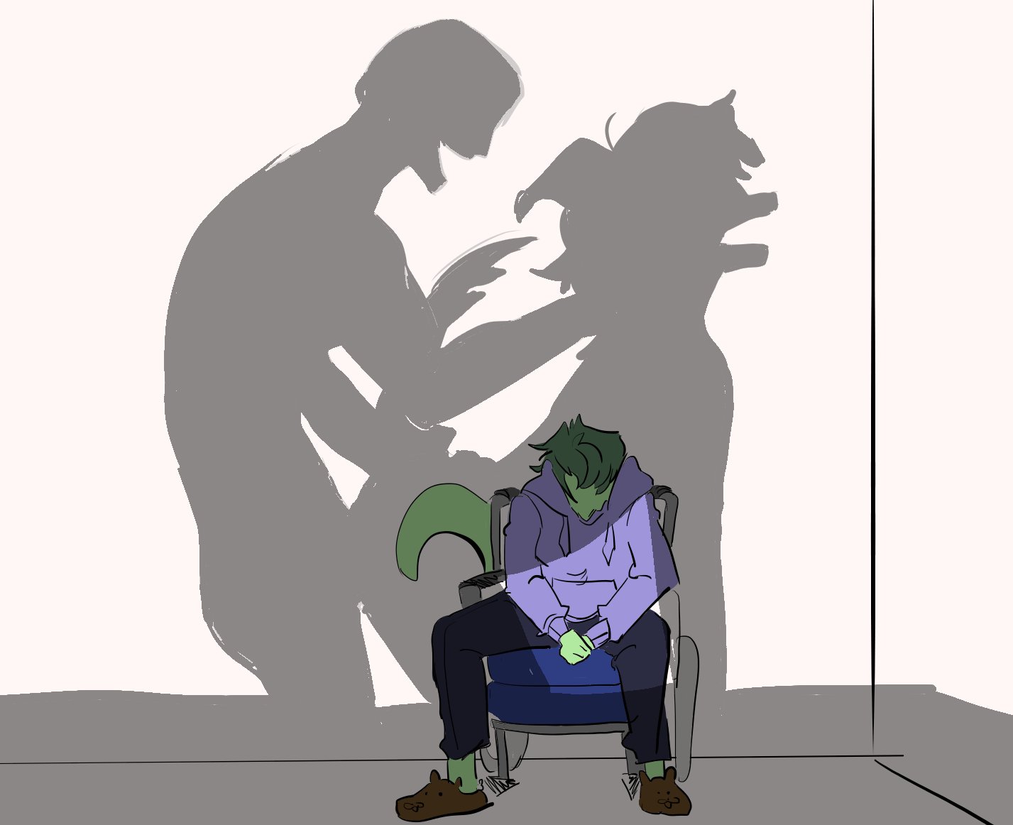unknown artist, colored, shaded, anal, anal sex, anthro, baryonyx, benjamin mcknight, biped, bone frill, cavemanon studios, clothed, clothing, cuck chair, cuckold, cuckquean, dinosaur, disability, doggy style, female, femboy, footwear, frill (anatomy), from behind position, green body, green hair, green scales, group, hadrosaurid, hair, hand on neck, head down, hoodie, human, i wani hug that gator!, inco (iwhtg), infidelity, inside, interspecies, long tail, male, male/male, mammal, olivia halford, open mouth, open smile, ornithischian, ornithopod, paraplegic, parasaurolophus, penetration, penile, penile penetration, penis, prehistoric species, purple clothing, purple hoodie, purple topwear, reptile, scales, scalie, sex, shadow, shoes, short hair, silhouette, sitting, slippers, smile, spinosaurid, tail, theropod, topwear, trio, vehicle, wheelchair, 
