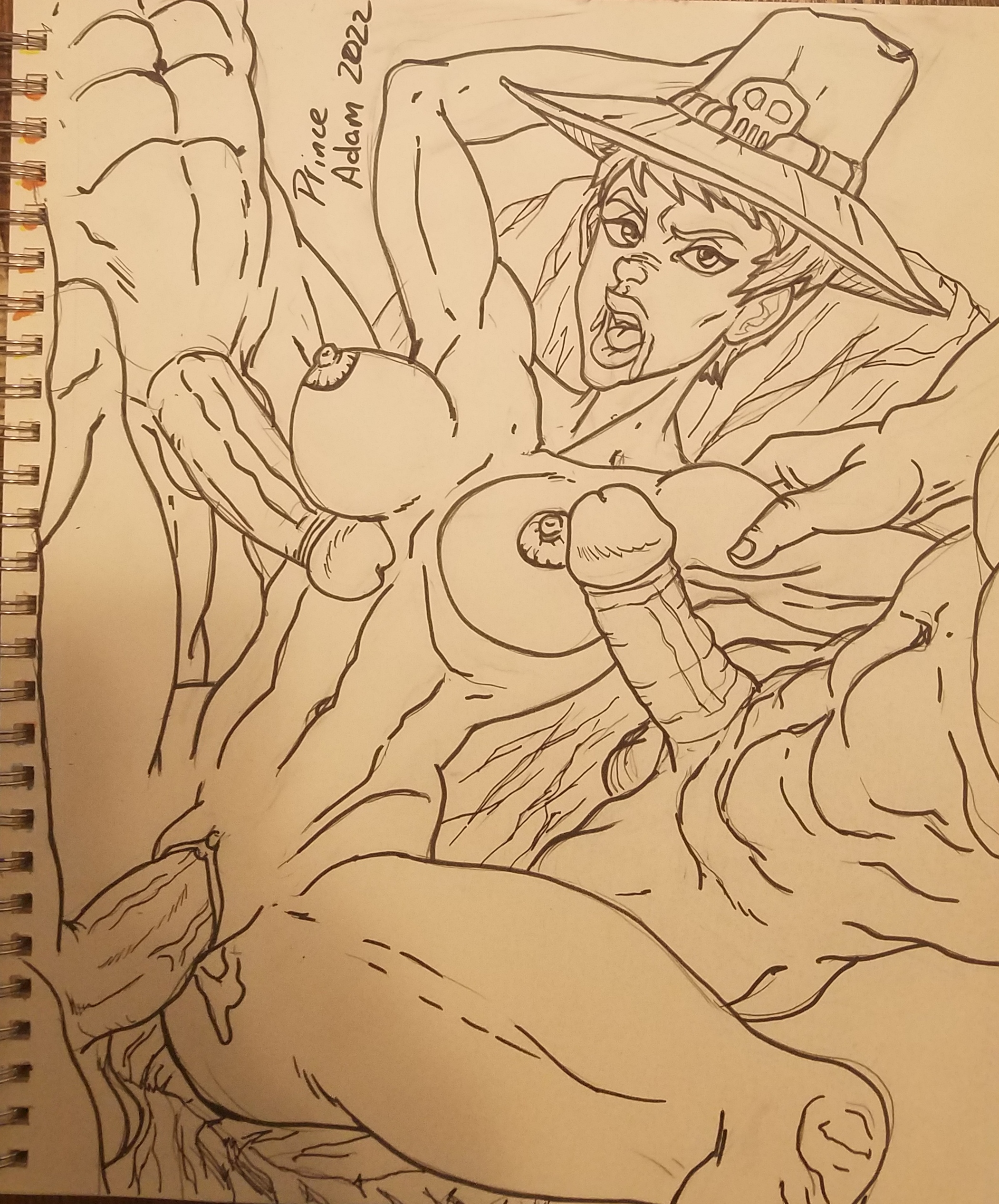 princeadam, jack, witch hunter, black and white, traditional media (artwork), big penis, foursome, nude, vaginal penetration, witch hunter trainer, woman,, 